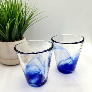 2 Bormioli Rocco Blue Murano Swirl Drinking Glasses. Italy